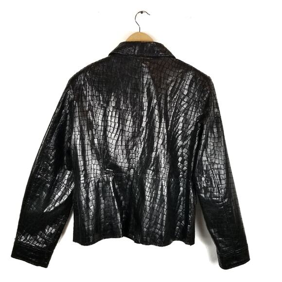 Neiman Marcus Women's Black Embossed Leather Jacket Size L Large - Picture 2 of 7